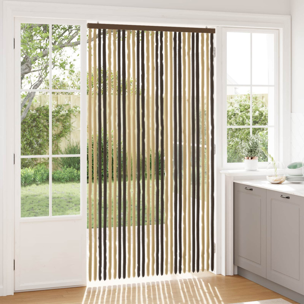 Produktbild för Insektsgardin Chenille Mörkbrun och Beige 118 x 220 cm 100% PP