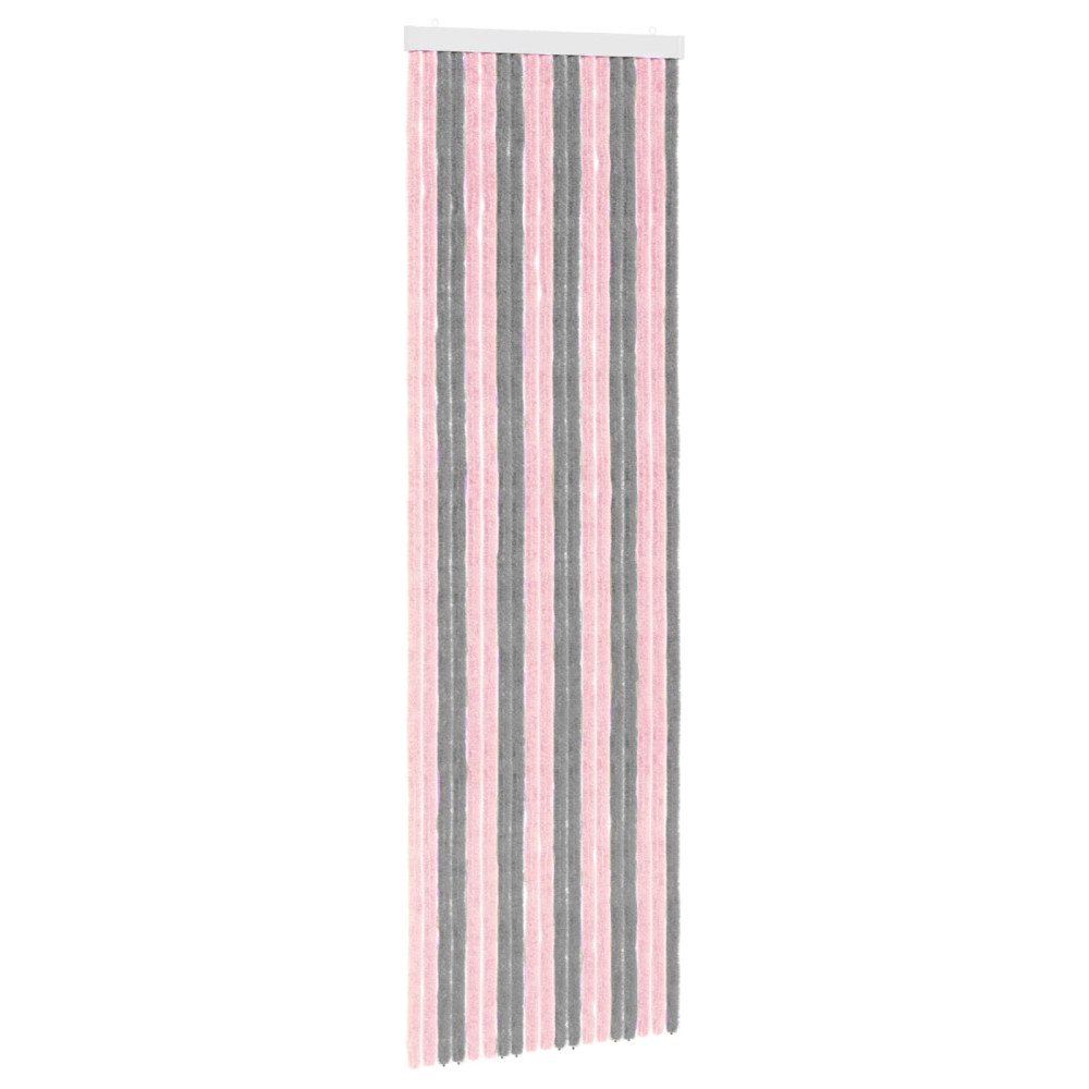Produktbild för Insektsgardin Chenille Silvergrå och Rosa 56 x 185 cm 100% PP