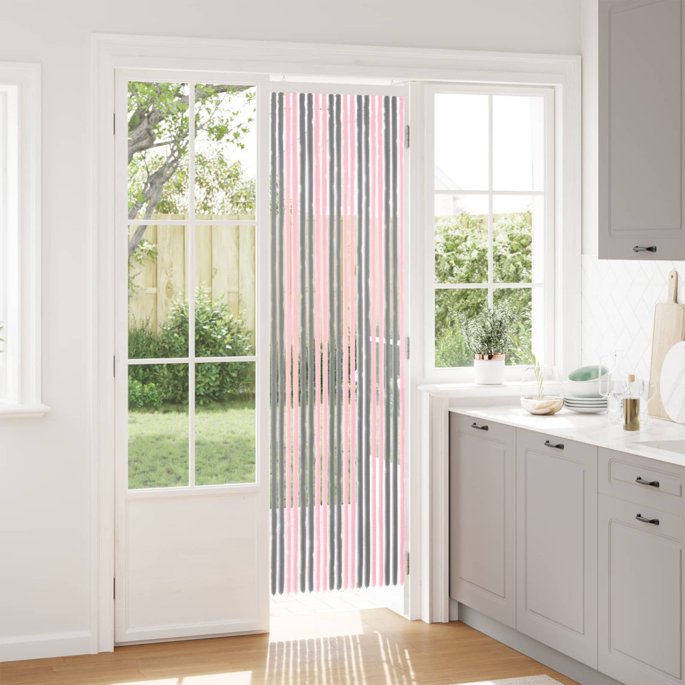 Produktbild för Insektsgardin Chenille Silvergrå och Rosa 56 x 200 cm 100% PP