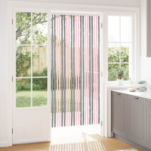vidaXL Insektsgardin Chenille Silvergrå och rosa 90 x 200 cm 100% PP