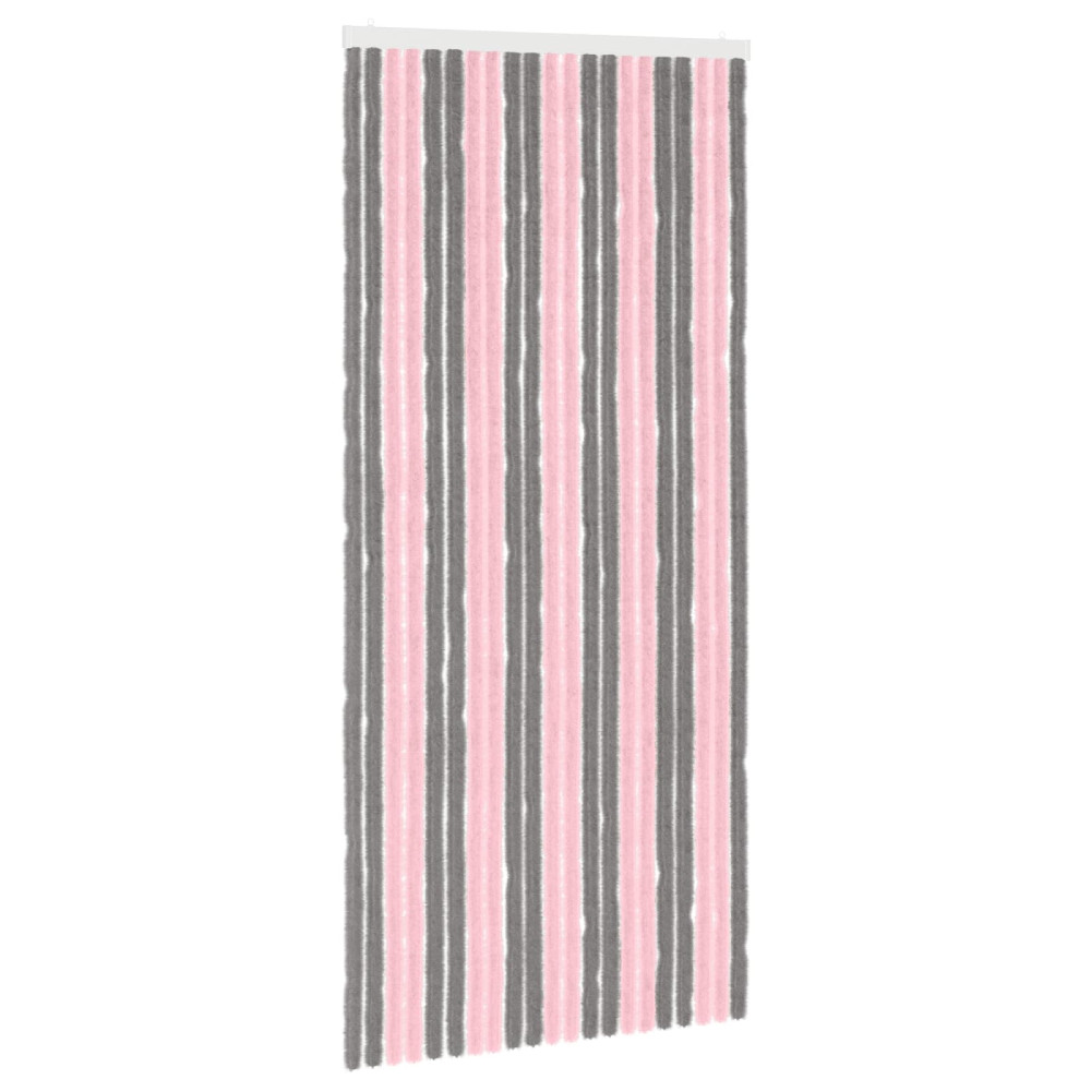 Produktbild för Insektsgardin Chenille Silvergrå och rosa 90 x 200 cm 100% PP