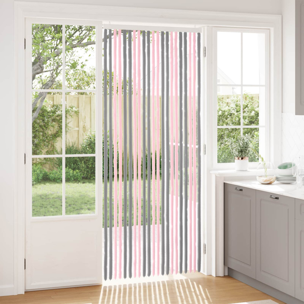 Produktbild för Insektsgardin Chenille Silvergrå och Rosa 90 x 220 cm 100% PP