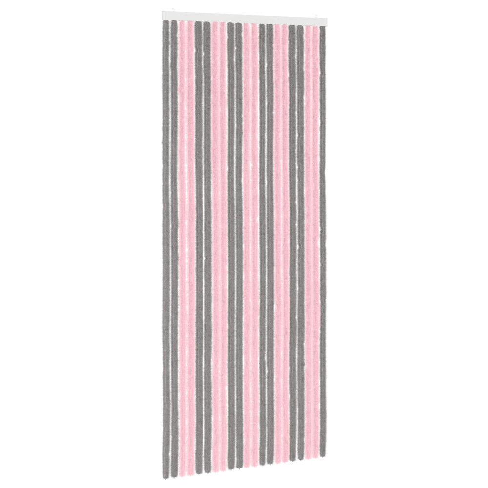 Produktbild för Insektsgardin Chenille Silvergrå och Rosa 90 x 220 cm 100% PP