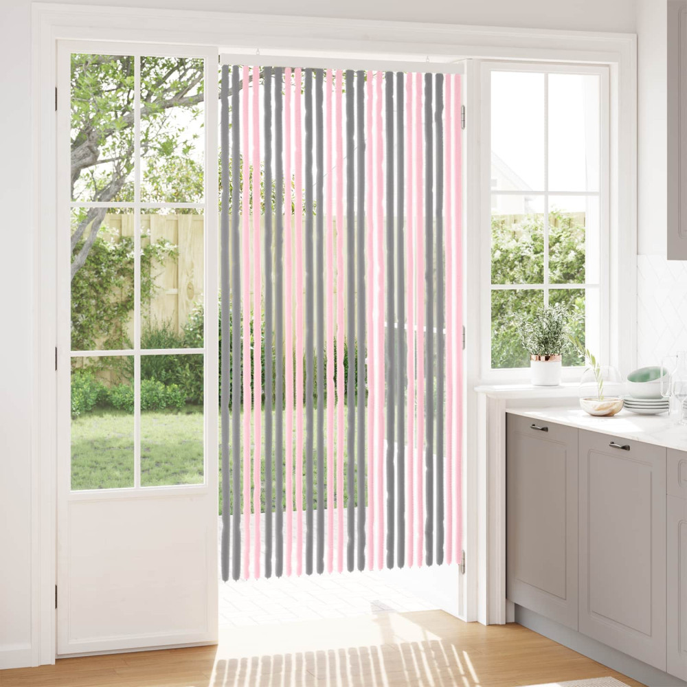 Produktbild för Insektsgardin Chenille Silvergrå och Rosa 100 x 200 cm 100% PP
