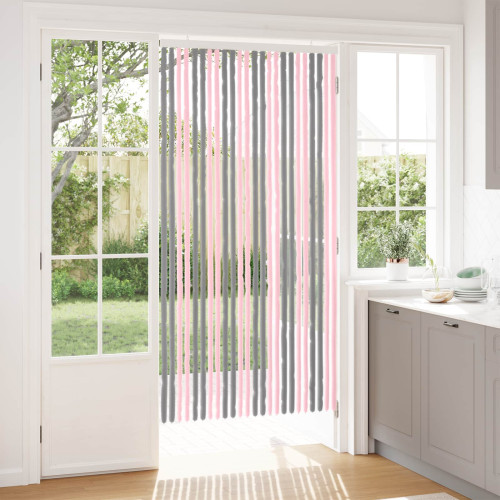 vidaXL Insektsgardin Chenille Silvergrå och Rosa 100 x 200 cm 100% PP