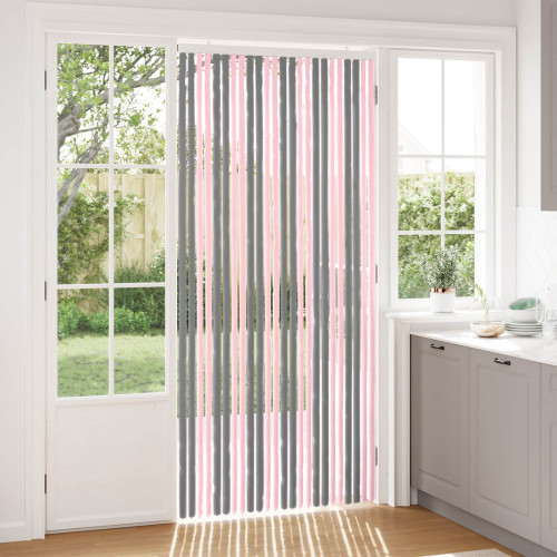 vidaXL Insektsgardin Chenille Silvergrå och Rosa 100 x 220 cm 100% PP