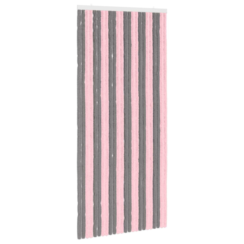 Produktbild för Insektsgardin Chenille Silvergrå och Rosa 100 x 220 cm 100% PP