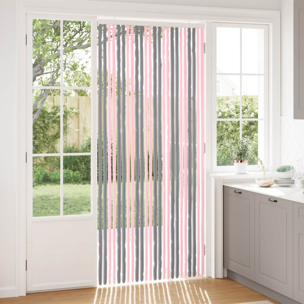 Produktbild för Insektsgardin Chenille Silvergrå och rosa 100 x 230 cm 100% PP