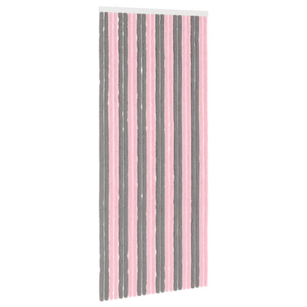 Produktbild för Insektsgardin Chenille Silvergrå och rosa 100 x 230 cm 100% PP