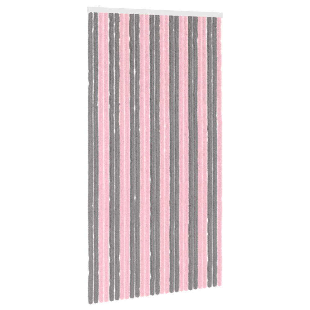 Produktbild för Insektsgardin Chenille Silvergrå och Rosa 118 x 220 cm 100% PP