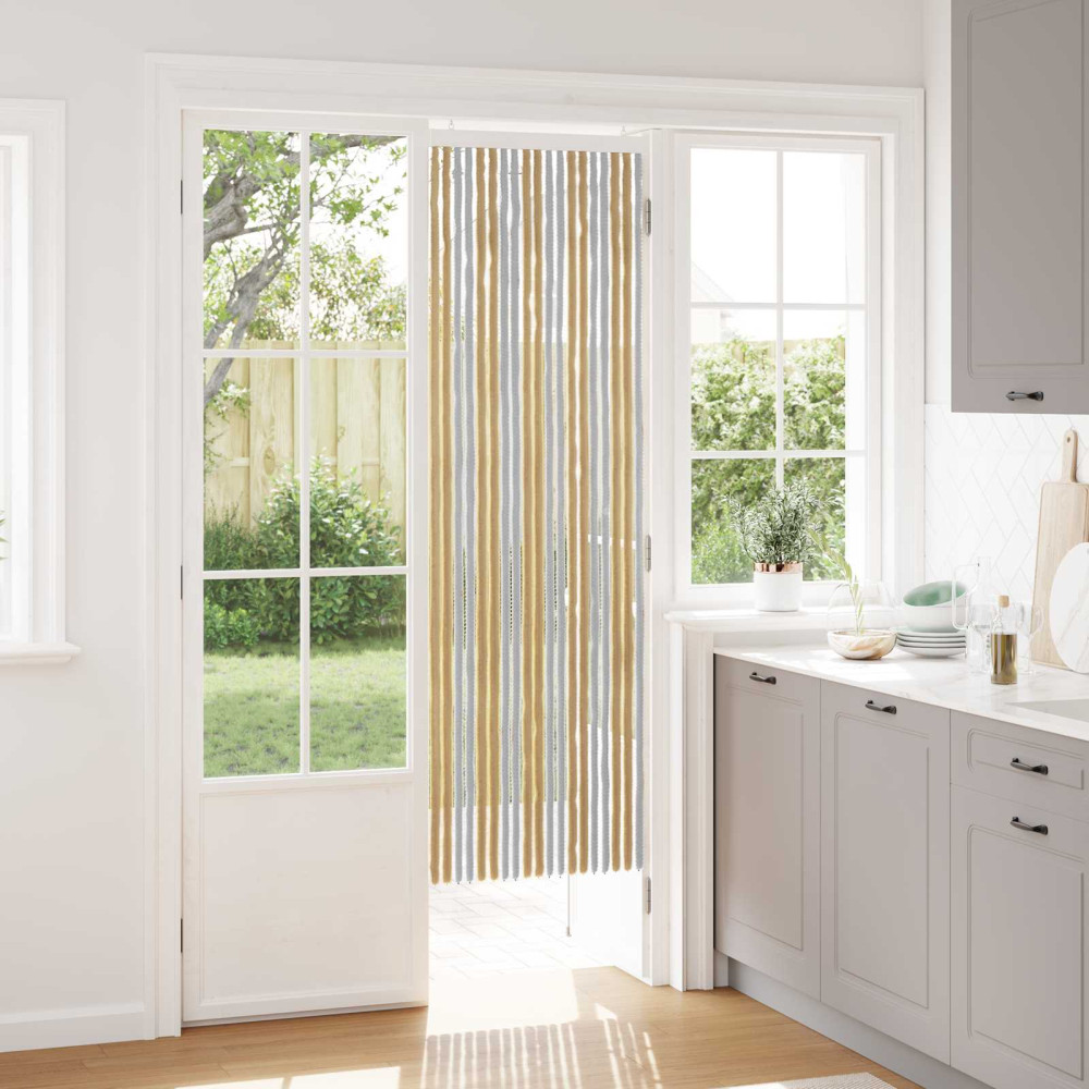 Produktbild för Insektsgardin Chenille Grå och Beige 56 x 185 cm 100% PP