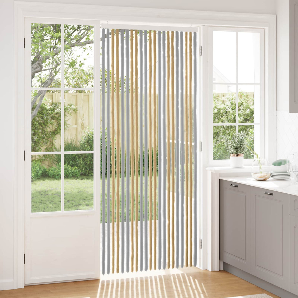Produktbild för Insektsgardin Chenille Grå och Beige 90 x 220 cm 100% PP