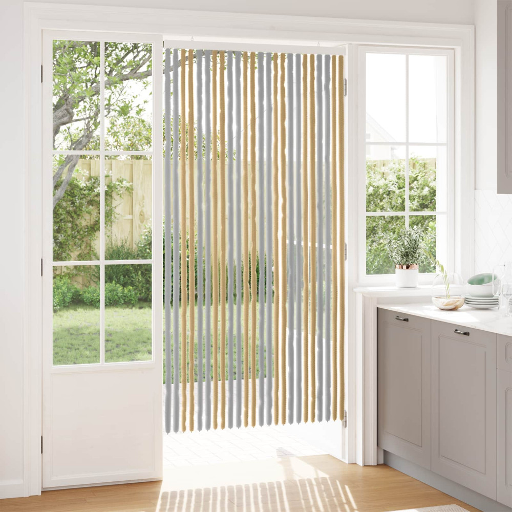 Produktbild för Insektsgardin Chenille Grå och Beige 100 x 200 cm 100% PP