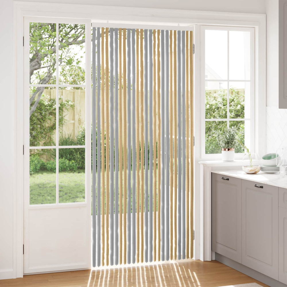 Produktbild för Insektsgardin Chenille Grå och Beige 100 x 220 cm 100% PP