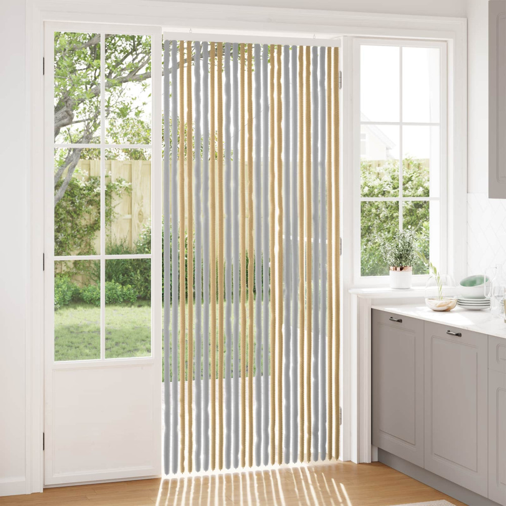 Produktbild för Insektsgardin Chenille Grå och Beige 100 x 230 cm 100% PP
