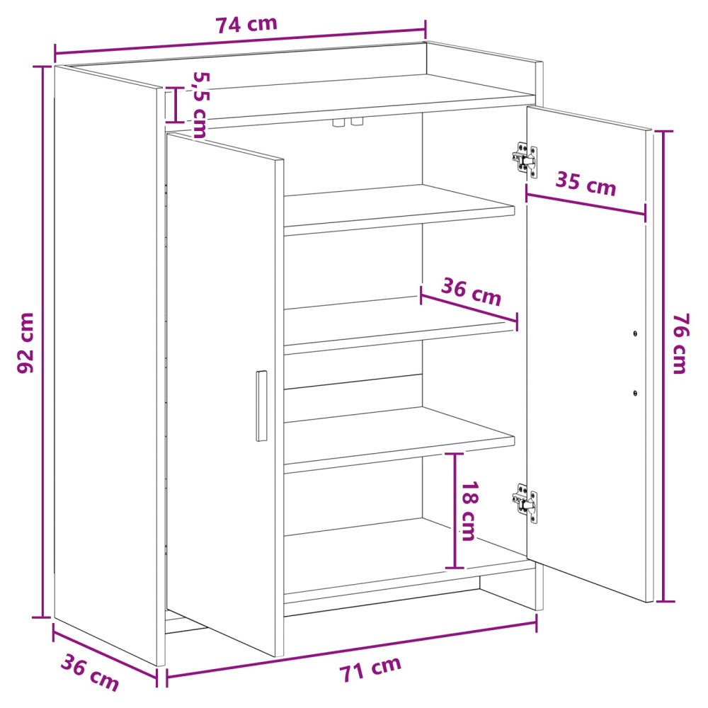 Produktbild för Skoskåp med lagring Betonggrå 73,5 x 36 x 92 cm Konstruerat trä