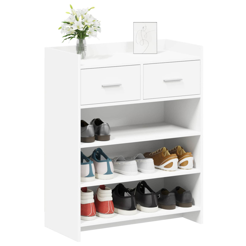 Produktbild för Skoskåp med låda Vit 73,5 x 36 x 92 cm Konstruerat trä