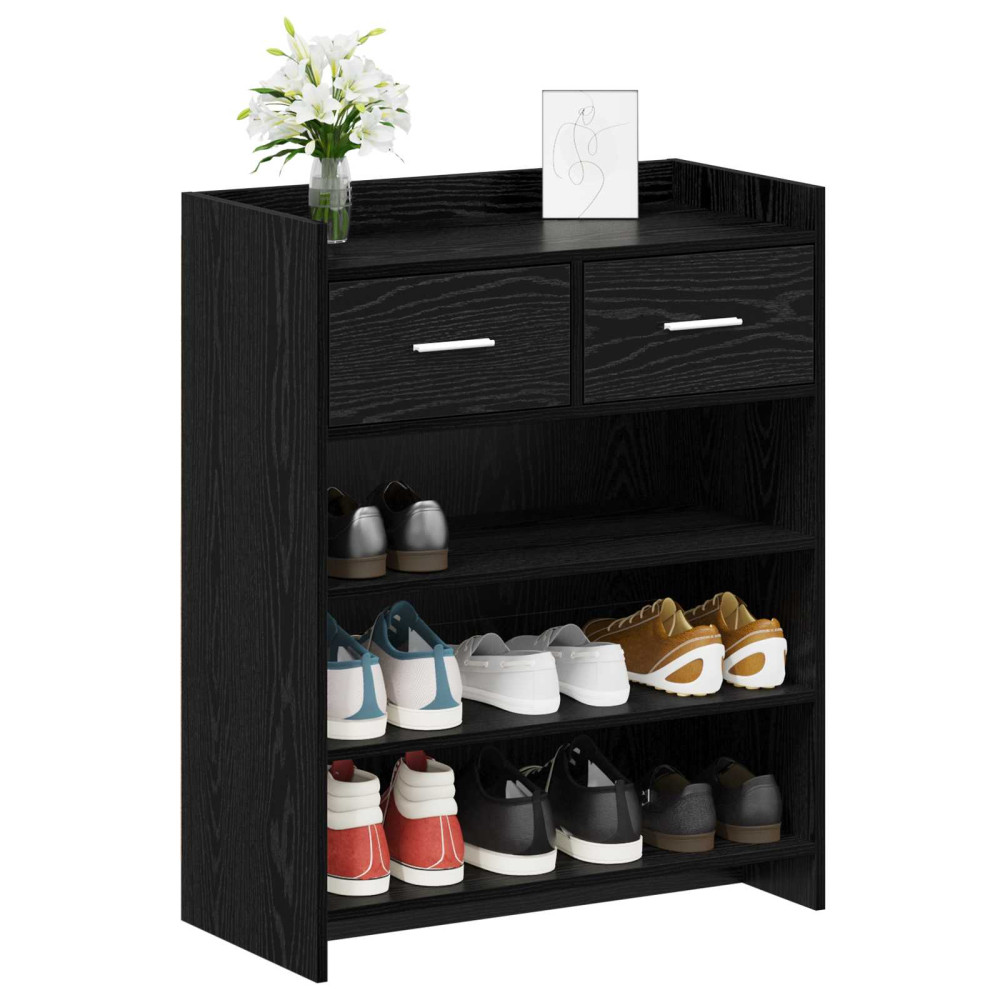 Produktbild för Skoskåp med låda Svart ek 73,5 x 36 x 92 cm Konstruerat trä