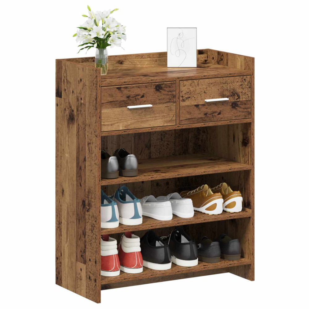 Produktbild för Skoskåp med låda Gammalt trä 73,5 x 36 x 92 cm Konstruerat trä