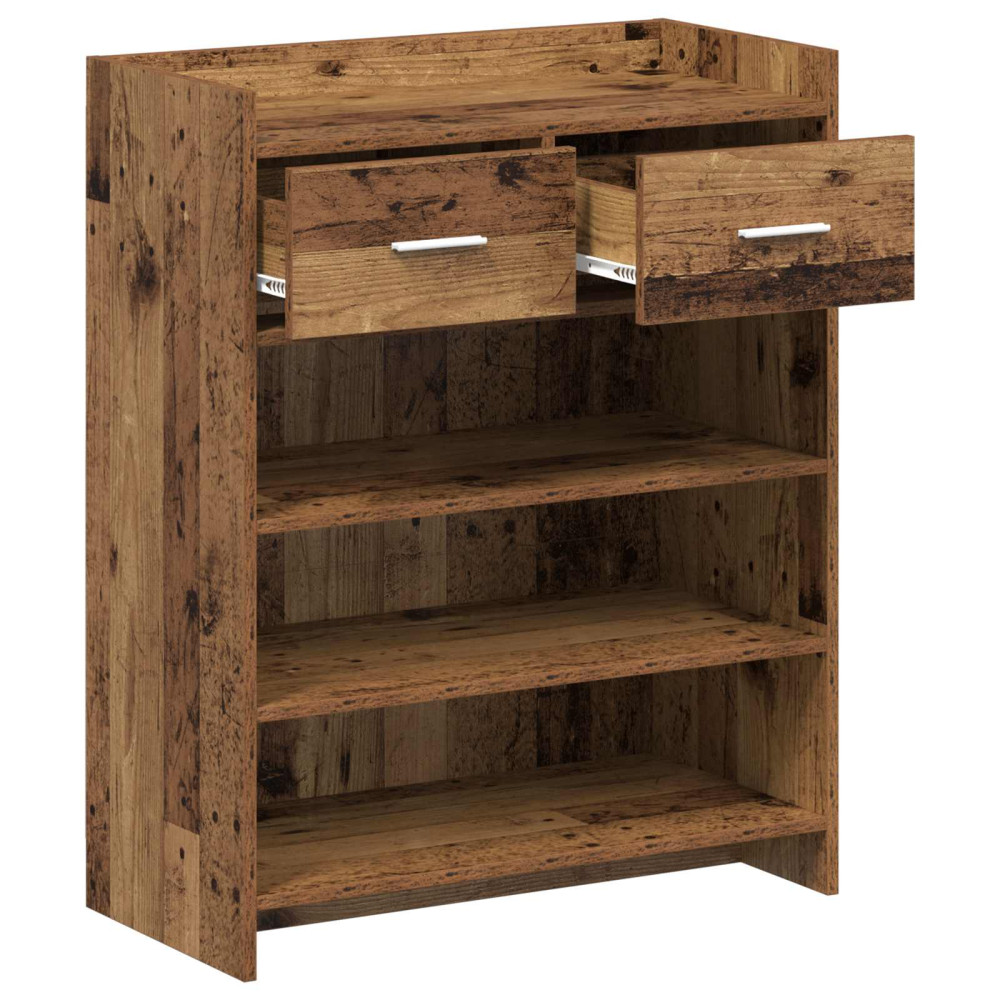 Produktbild för Skoskåp med låda Gammalt trä 73,5 x 36 x 92 cm Konstruerat trä