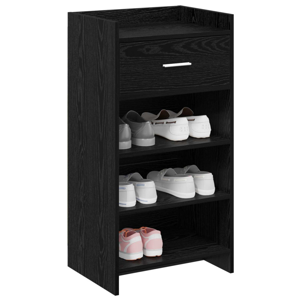 Produktbild för Skoskåp med låda Svart ek 48 x 36 x 92 cm Konstruerat trä