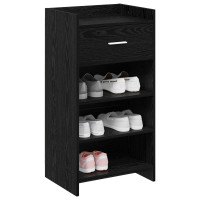 Produktbild för Skoskåp med låda Svart ek 48 x 36 x 92 cm Konstruerat trä
