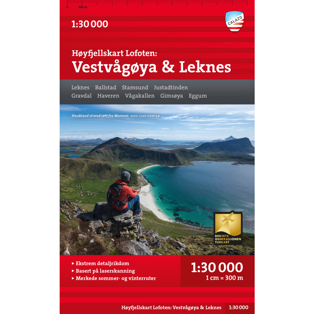 Produktbild för Høyfjellskart Lofoten: Vestvågøya - Leknes 1:30.000