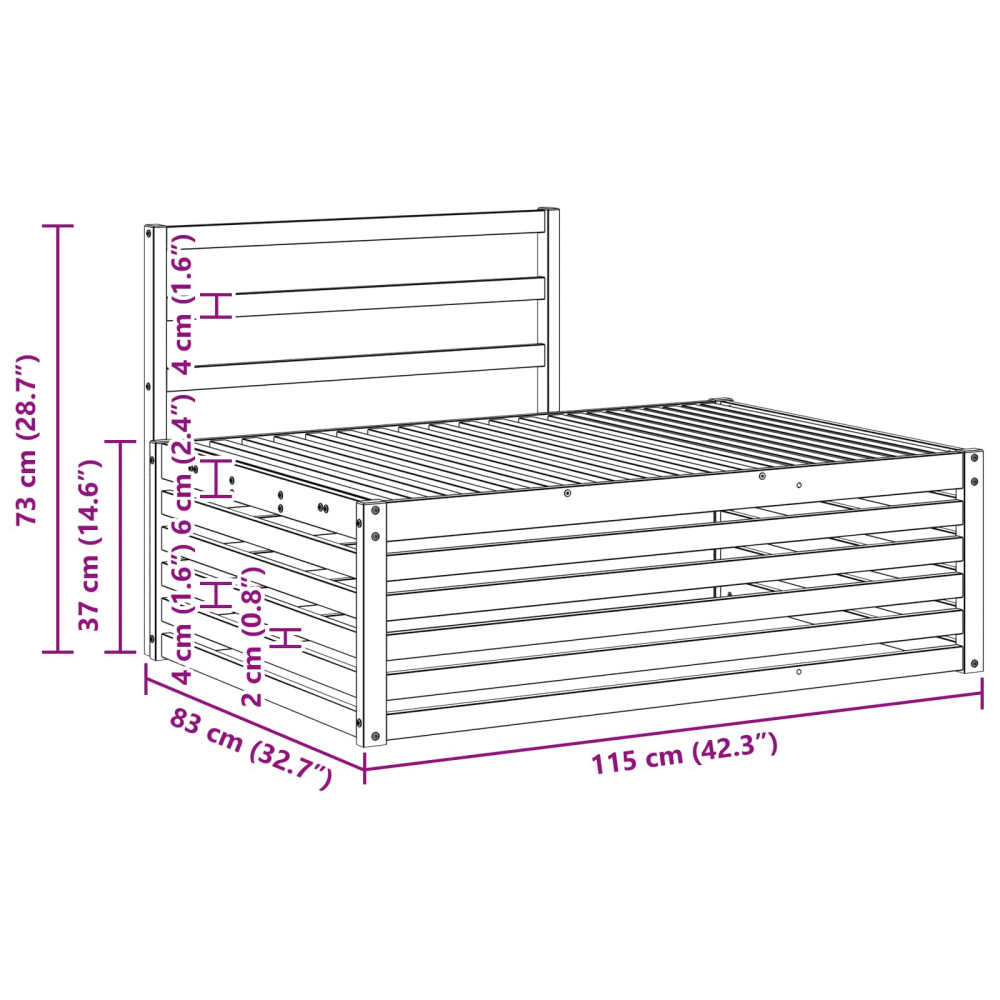 Produktbild för Utomhus modulsoffa Vit 115 x 83 x 73 cm Massivt Akaciaträ