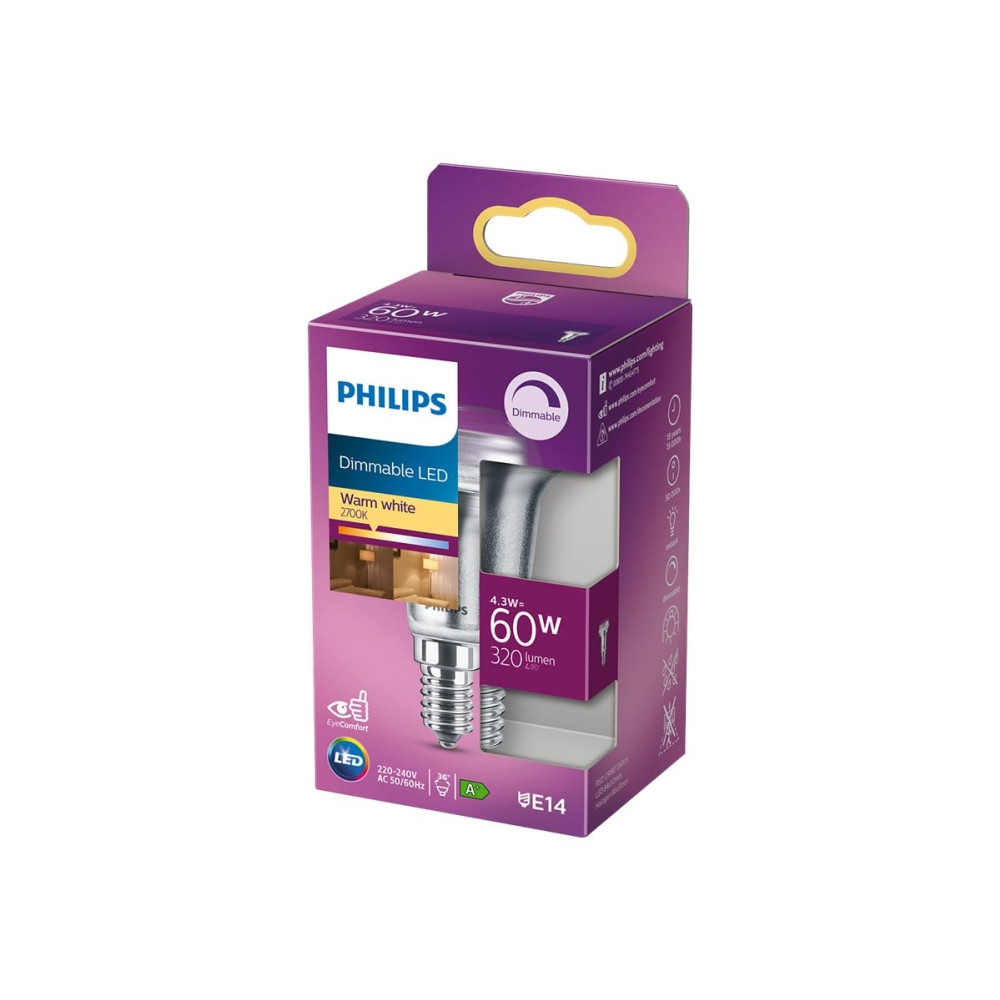 Produktbild för Philips - LED-spotlight - form: R50 - E14 - 4.3 W - varmt vitt ljus - 2700 K