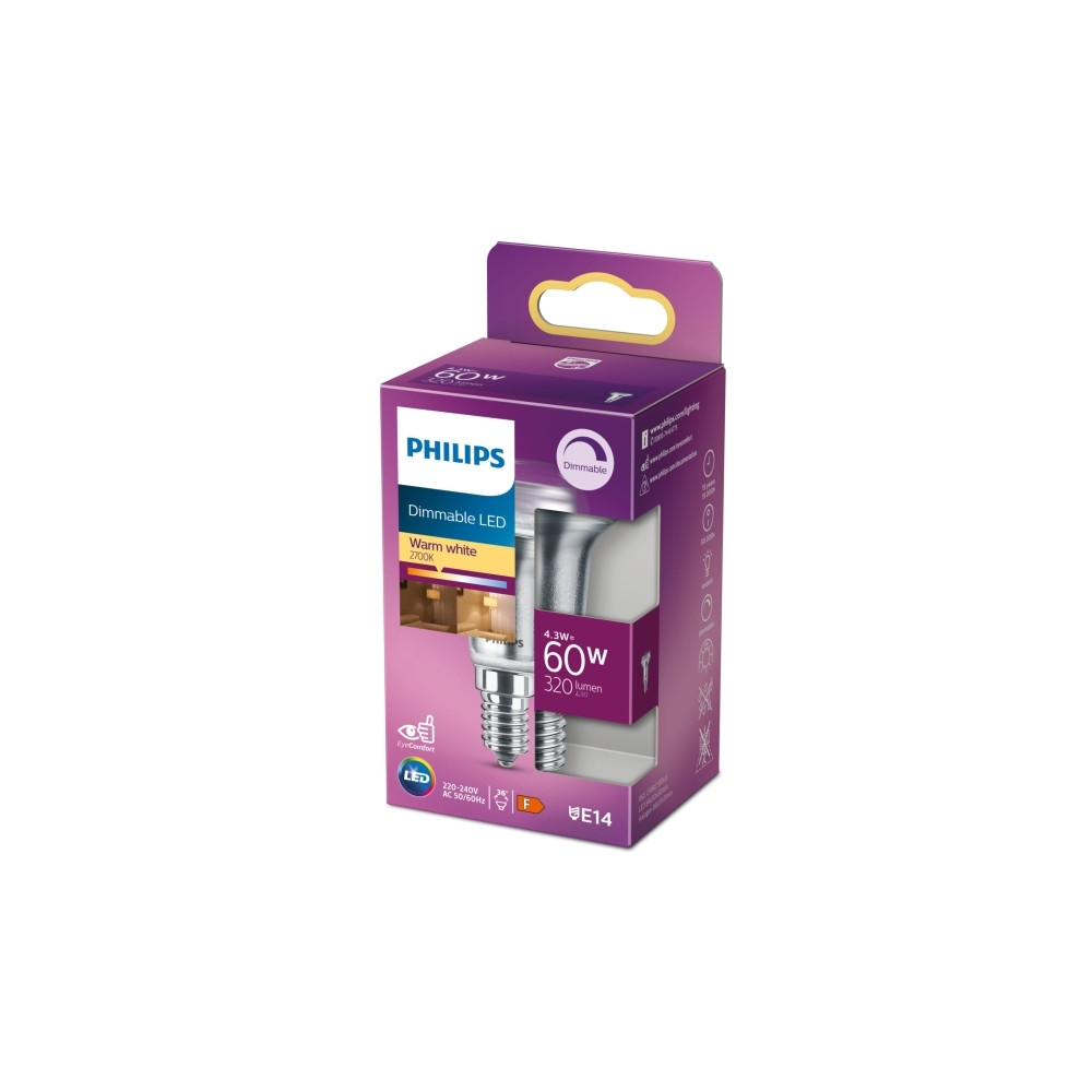 Produktbild för Philips - LED-spotlight - form: R50 - E14 - 4.3 W - varmt vitt ljus - 2700 K