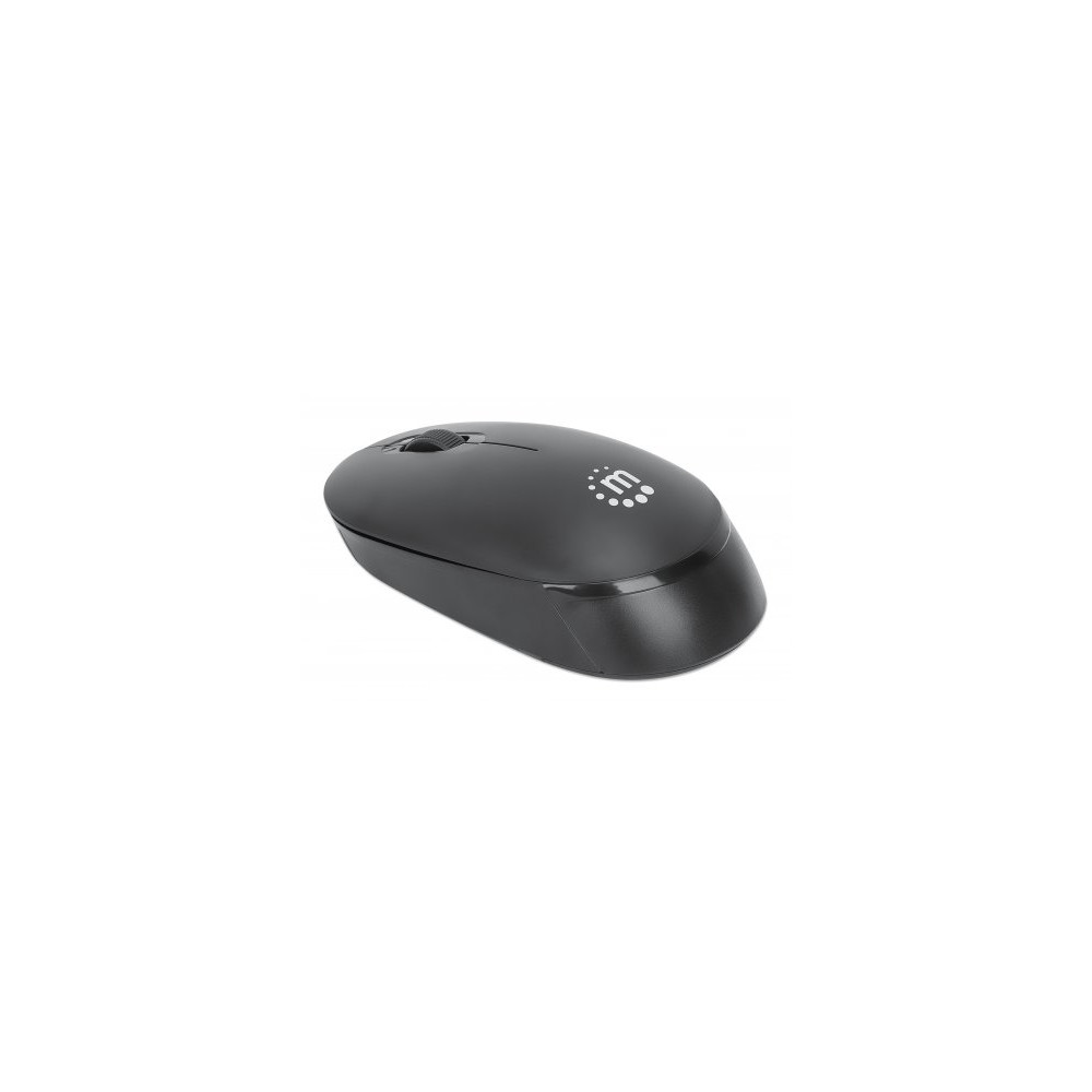 Produktbild för Manhattan Performance III Wireless Mouse, Black, 1000dpi, 2.4Ghz (up to 10m), USB, Optical, Ambidextrous, Three Button with Scroll Wheel, USB nano receiver, AA battery (not included), Low friction base, Three Year Warranty, Retail Box - mus - 2.4 GHz - sv