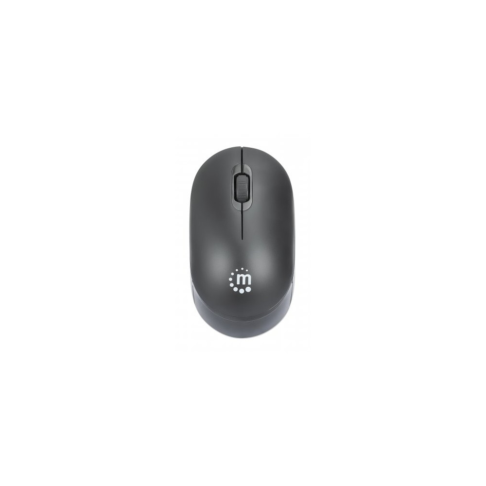 Produktbild för Manhattan Performance III Wireless Mouse, Black, 1000dpi, 2.4Ghz (up to 10m), USB, Optical, Ambidextrous, Three Button with Scroll Wheel, USB nano receiver, AA battery (not included), Low friction base, Three Year Warranty, Retail Box - mus - 2.4 GHz - sv