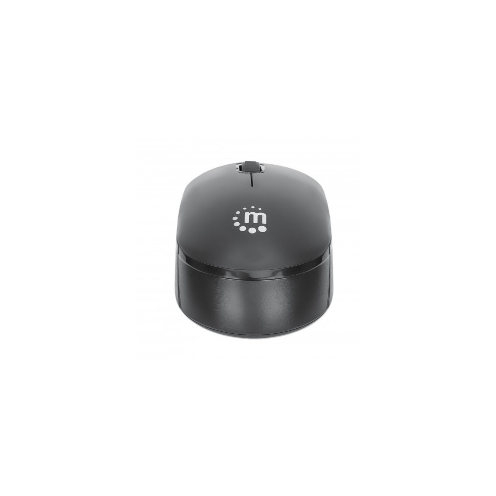 Produktbild för Manhattan Performance III Wireless Mouse, Black, 1000dpi, 2.4Ghz (up to 10m), USB, Optical, Ambidextrous, Three Button with Scroll Wheel, USB nano receiver, AA battery (not included), Low friction base, Three Year Warranty, Retail Box - mus - 2.4 GHz - sv