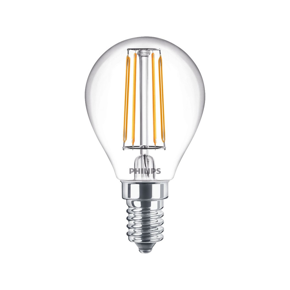 Produktbild för Philips - LED-glödlampa med filament - form: P45 - klar finish - E14 - 4.3 W - varmt vitt ljus - 2700 K (paket om 2)