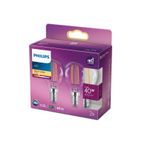 Produktbild för Philips - LED-glödlampa med filament - form: P45 - klar finish - E14 - 4.3 W - varmt vitt ljus - 2700 K (paket om 2)