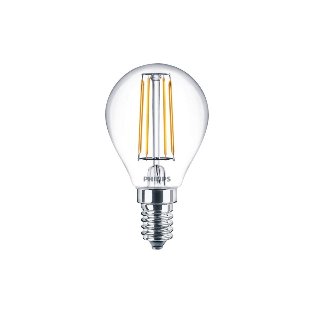 Produktbild för Philips - LED-glödlampa med filament - form: P45 - klar finish - E14 - 4.3 W - varmt vitt ljus - 2700 K (paket om 2)