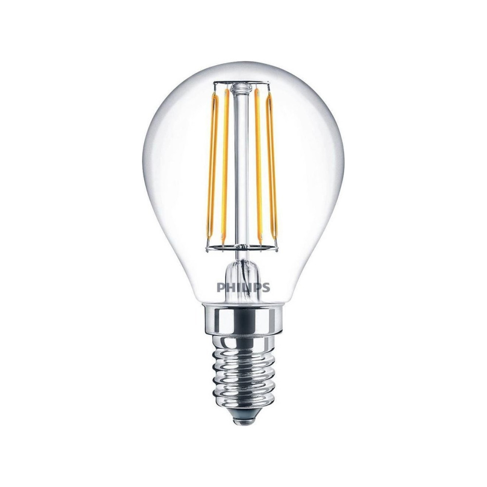 Produktbild för Philips - LED-glödlampa med filament - form: P45 - klar finish - E14 - 4.3 W - varmt vitt ljus - 2700 K (paket om 2)