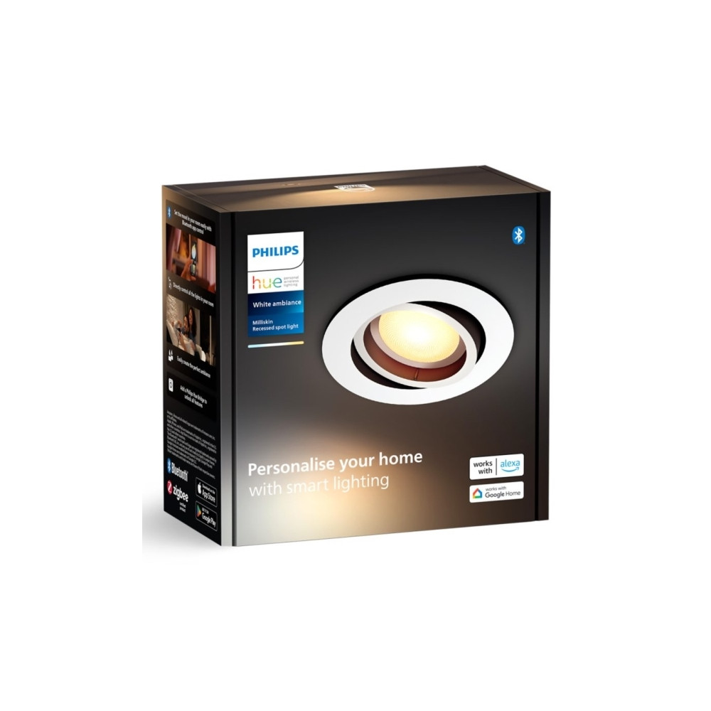 Produktbild för Philips Hue White ambiance Milliskin - infälld spotlight - LED-spotlight - GU10 - 4.2 W - varmt till kallt vitt ljus - 2200-6500 K - vit