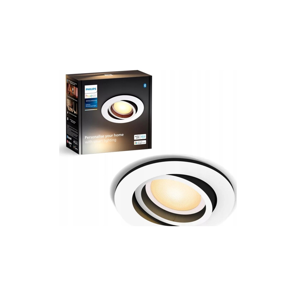 Produktbild för Philips Hue White ambiance Milliskin - infälld spotlight - LED-spotlight - GU10 - 4.2 W - varmt till kallt vitt ljus - 2200-6500 K - vit