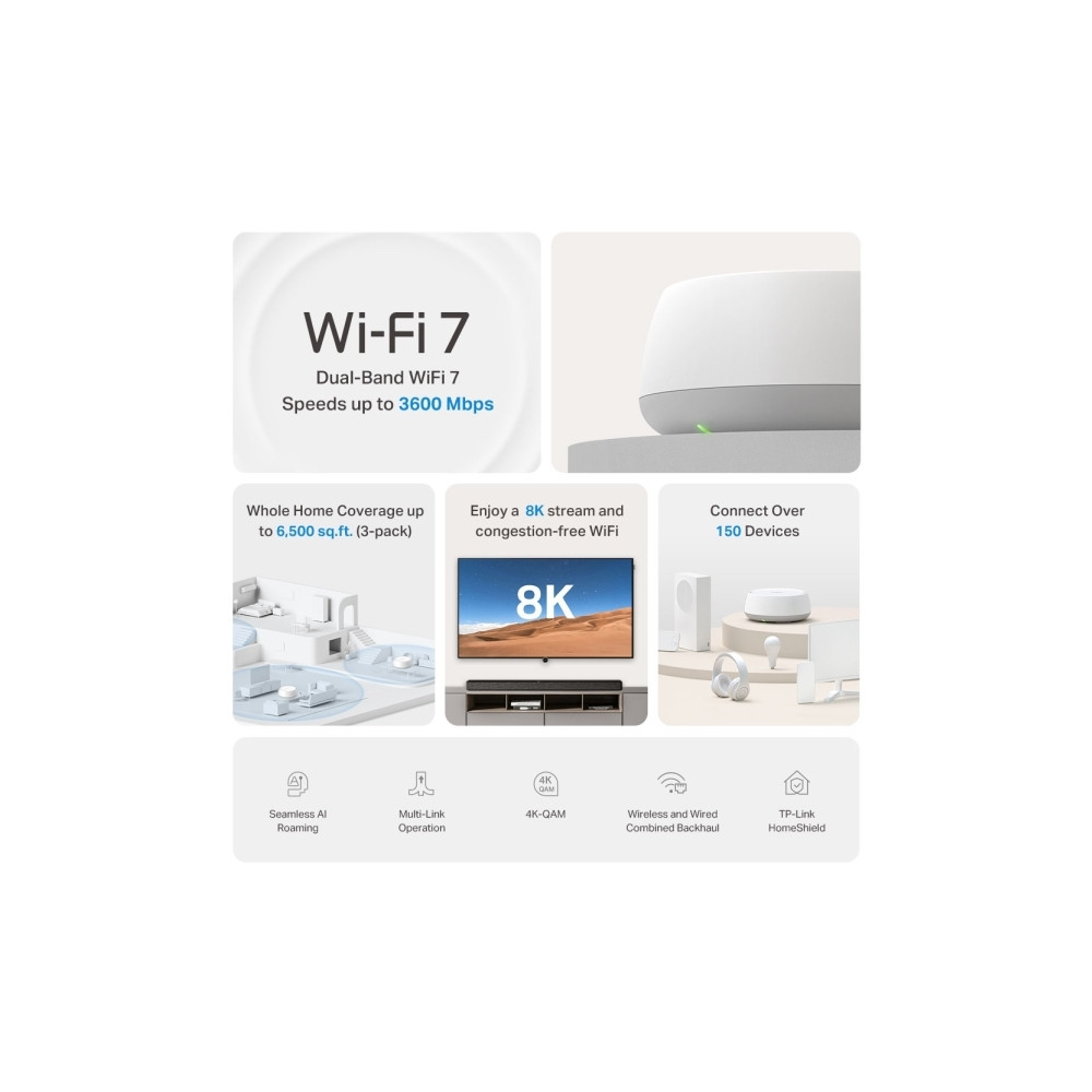 Produktbild för TP-Link Deco BE22 V1 - Wifi-system - Wi-Fi 7 - skrivbordsmodell