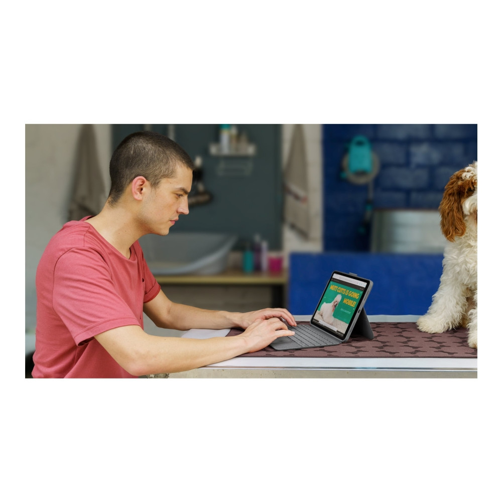 Produktbild för Logitech Combo Touch - tangentbord och foliefodral - med pekdyna - QWERTY - brittisk - oxford-grå Inmatningsenhet