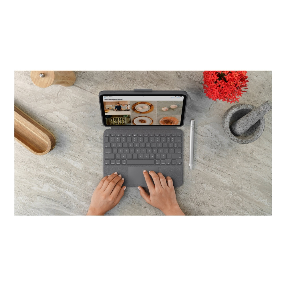 Produktbild för Logitech Combo Touch - tangentbord och foliefodral - med pekdyna - QWERTY - brittisk - oxford-grå Inmatningsenhet