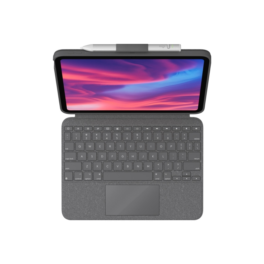 Produktbild för Logitech Combo Touch - tangentbord och foliefodral - med pekdyna - QWERTY - brittisk - oxford-grå Inmatningsenhet
