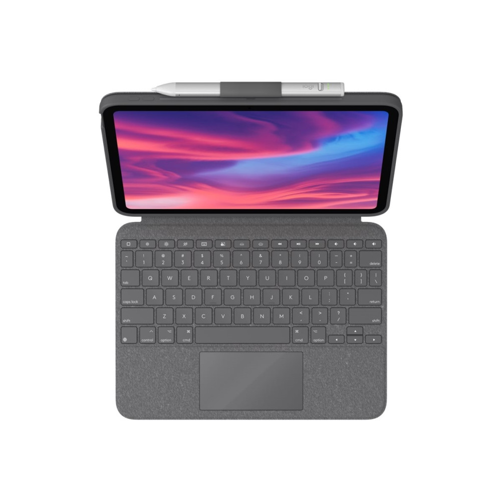 Produktbild för Logitech Combo Touch - tangentbord och foliefodral - med pekdyna - QWERTY - brittisk - oxford-grå Inmatningsenhet