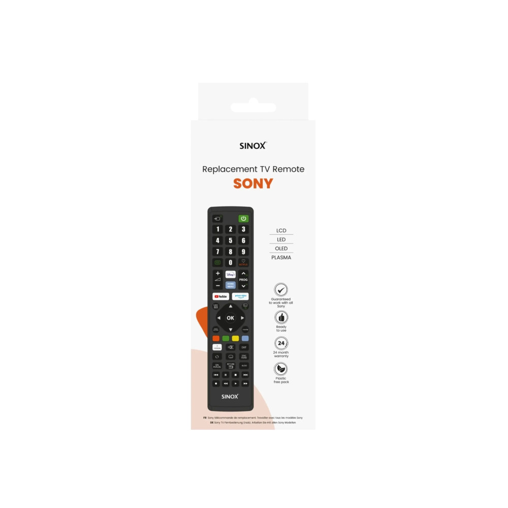 Produktbild för Sinox fjärrkontroll för Sony, TV, RF Trådlös, Tryckknappar,...
