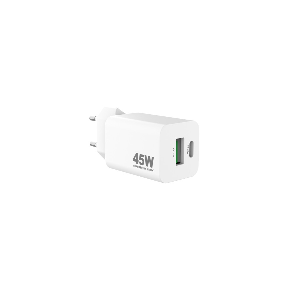 Produktbild för Sinox PRO väggladdare USB-A+USB-C PD 45W. Vit, inomhus, AC,...