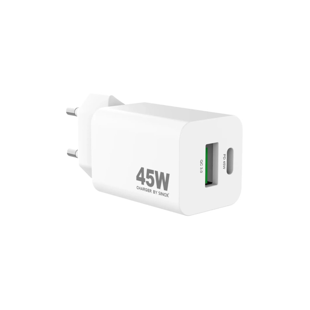 Produktbild för Sinox PRO väggladdare USB-A+USB-C PD 45W. Vit, inomhus, AC,...