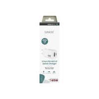 Produktbild för Sinox PRO väggladdare USB-A+USB-C PD 45W. Vit, inomhus, AC,...