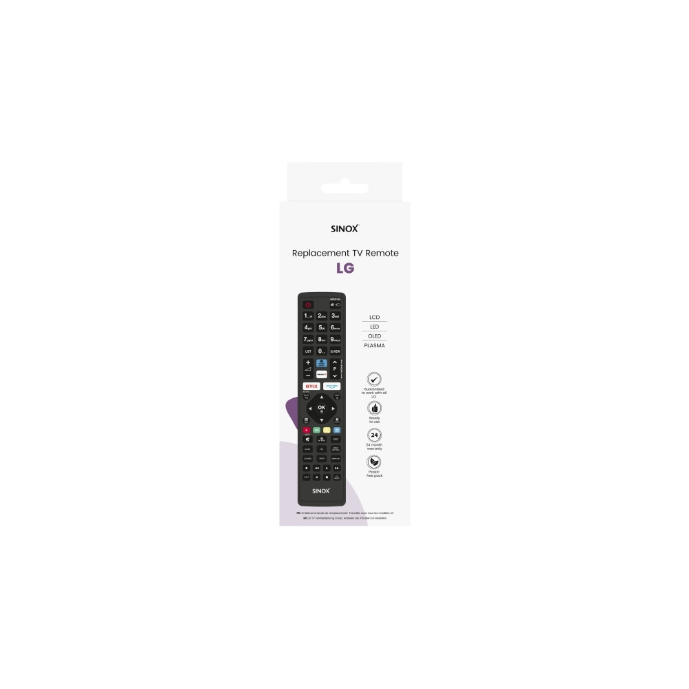 Produktbild för Sinox fjärrkontroll för LG, TV, RF Trådlös, Tryckknappar, Sv...