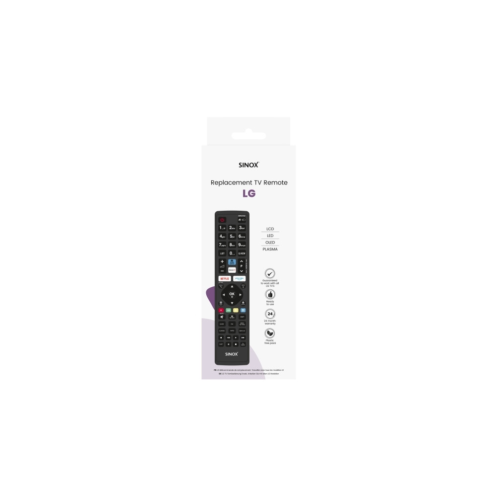 Produktbild för Sinox fjärrkontroll för LG, TV, RF Trådlös, Tryckknappar, Sv...